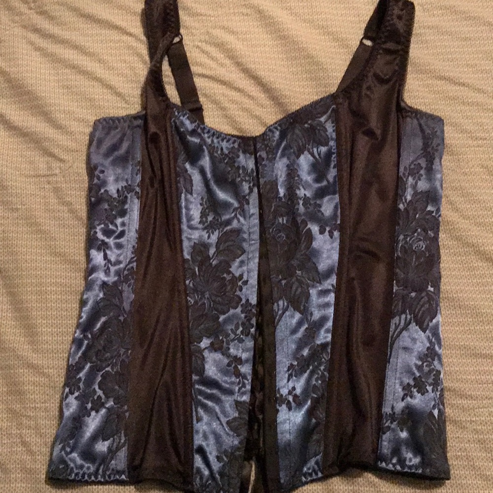 Blue and black floral corset